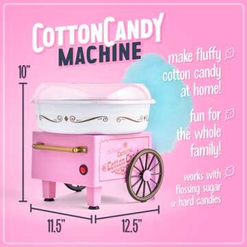 Nostalgia Cotton Candy Machine - Retro Cotton Candy Machine for Kids with 2 Reusable Cones, 1 Sugar Scoop, and 1 Extractor Head – Pink