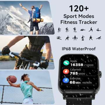 Smart Watch, 1.85" Smartwatch for Men Women (Answer/Make Call), 120+ Sport Modes Fitness Tracker, Heart Rate, Sleep Monitor, Pedometer, IP68 Waterproof, Activity Tracker for Android iOS (Black)