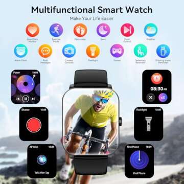 Smart Watch, 1.85" Smartwatch for Men Women (Answer/Make Call), 120+ Sport Modes Fitness Tracker, Heart Rate, Sleep Monitor, Pedometer, IP68 Waterproof, Activity Tracker for Android iOS (Black)