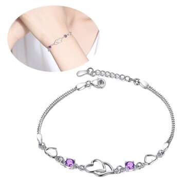 Your+Orders, Lightning+Deals+Today+Prime Love Heart Bracelets for Womens Girls Cubic Zirconia Birthstone for Women Birthday her Valentines Day Wedding Anniversary