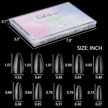 500Pcs Medium Almond Fake Nail Tips Full Cover Clear Acrylic Nails Press on Nails for DIY Nail Art, 10 Sizes