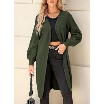 Dokotoo Womens Sweaters 2024 Fashion Oversized Loose Casual Fall Autumn Thick Long Sleeve Open Front Long Cable Knit Cardigans Sweater for Women Outerwear Coat Green Medium