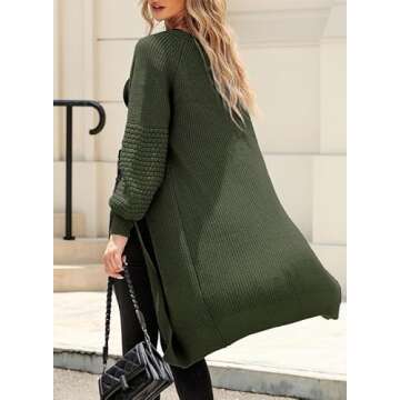 Dokotoo Womens Sweaters 2024 Fashion Oversized Loose Casual Fall Autumn Thick Long Sleeve Open Front Long Cable Knit Cardigans Sweater for Women Outerwear Coat Green Medium