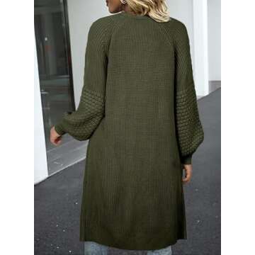 Dokotoo Womens Sweaters 2024 Fashion Oversized Loose Casual Fall Autumn Thick Long Sleeve Open Front Long Cable Knit Cardigans Sweater for Women Outerwear Coat Green Medium