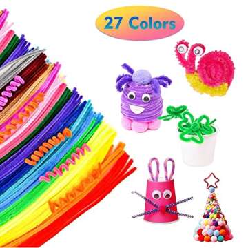 360 PCS 27 Colors Pipe Cleaners Craft Supplies, Chenille Stems for DIY Art Creative Crafts Decorations Projects, Pipe Cleaner Bulk, Multi-Color Pipe Children's Craft Suppiles (12inch x 6mm)