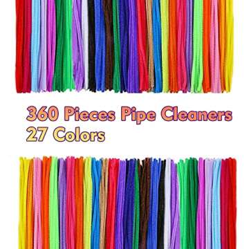 360 PCS 27 Colors Pipe Cleaners Craft Supplies, Chenille Stems for DIY Art Creative Crafts Decorations Projects, Pipe Cleaner Bulk, Multi-Color Pipe Children's Craft Suppiles (12inch x 6mm)