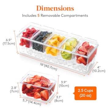 Lifewit Ice Chilled Condiment Caddy with 5 Containers - Keep Your Condiments Cool