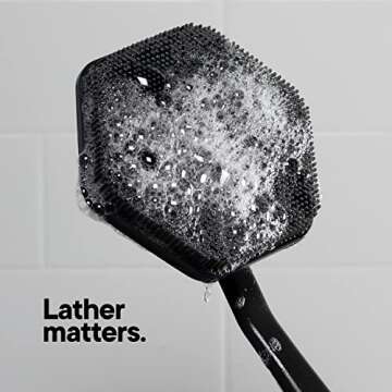 Tooletries - Silicone Back Scrubber - Exfoliating Shower Brush, Back Washer for Men, Durable Back Brush with Long Handle - Long Lasting Bath & Shower Accessories - Charcoal