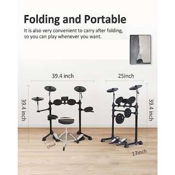 AODSK Electronic Drum Set,Electric Drum Set for Beginner with 150 Sounds,Drum Set With 4 Quiet Electric Drum Pads,2 Switch Pedal,Drum Throne,Drumsticks,On-Ear Headphones - AED-400