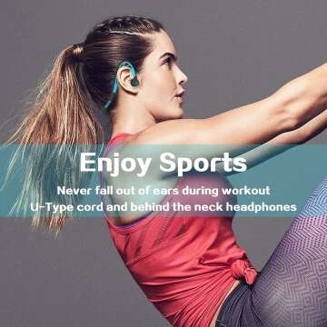 mucro Sports Headphones Wired Over Ear Behind The Neck Headphones Running Earphones Wrap Around in-Ear Stereo Earbuds with Microphone for Jogging Gym Workout