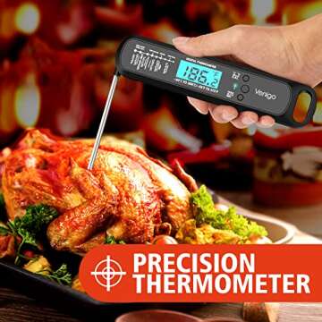 Venigo Digital Meat and Food Thermometer for Cooking and Grilling, Waterproof Instant-Read Cooking Thermometer, Kitchen Probe Thermometer for Baking, Roasting, Smoking, Deep Frying (Black)