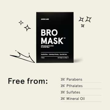 JAXON LANE BRO MASK: Korean Face Mask for Men | 2 Pc. Hydrating Anti Aging Sheet Masks Contains Vitamin C, Vitamin E, Hyaluronic Acid, Hydrolyzed Collagen for Face Care & Acne Treatment (4 Pack)