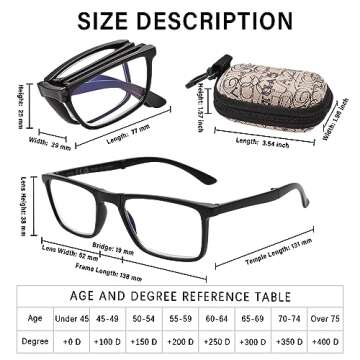 OPTOFENDY Folding Reading Glasses for Men Women, Lightweight Spring Hinge Readers, Portable Blue Light Glasses with Zipper Case