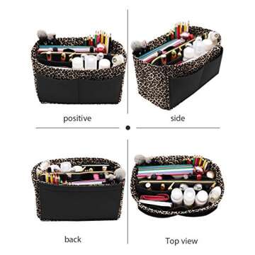 LEXSION Purse Tote Diaper Bag Organizer Lightweight Felt Insert Bag in Bag with Zipper Inner Pocket For Neverful Speedy 8021 B-Leopard M