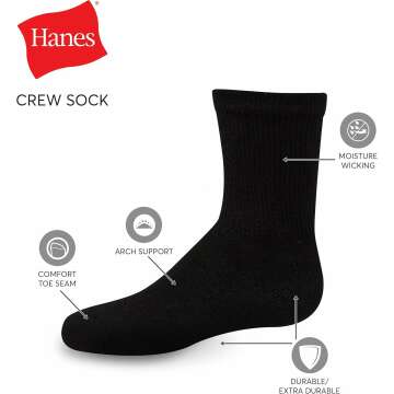 Hanes Boys' Double Tough Cushioned Socks - 12 Pairs