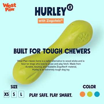 WEST PAW Zogoflex Hurley Dog Bone Chew Toy – Floatable Pet Toys for Aggressive Chewers, Catch, Fetch – Bright-Colored Bones for Dogs – Recyclable, Dishwasher-Safe, Non-Toxic, Large, Granny Smith