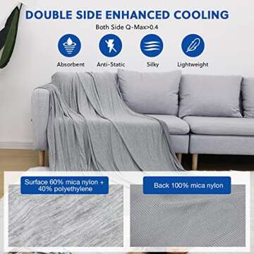 HOMFINE Cooling Blankets for Hot Sleepers - Summer Blanket Thin Lightweight Breathable Soft Double Side Enhanced Blanket for Bed Couch Sofa, Keep Cool for Night Sweats (Grey, 60 x 80 inches)