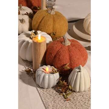 DN DECONATION Orange Pumpkin Decor, Fabric Pumpkin Set of 2, Faux Pumpkins as Table Centerpiece for Fall, Halloween, Wedding Parties Decoration, Wool Pumpkins as Gift for Friends, Families