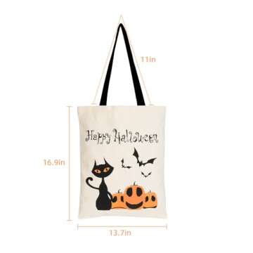 2PCS 17” Large Halloween Tote Bags Trick or Treat Bags Halloween Canvas Bags Reusable Large Halloween Grocery Bag (black)