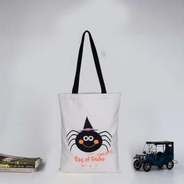 2PCS 17” Large Halloween Tote Bags Trick or Treat Bags Halloween Canvas Bags Reusable Large Halloween Grocery Bag (black)