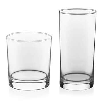 Libbey 55575 Province 24-Piece Tumbler and Rocks Glass Set, Elegant Drinkware Glasses Set with 15.2 Oz Tumbler and 11.1 Oz Rock Glasses, Clear Drinking Glasses Set with Modern Lines