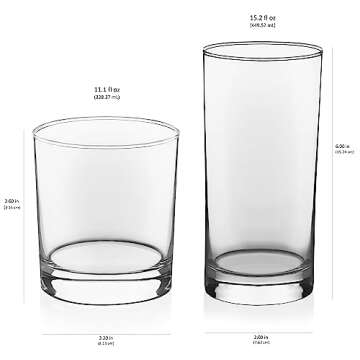 Libbey 55575 Province 24-Piece Tumbler and Rocks Glass Set, Elegant Drinkware Glasses Set with 15.2 Oz Tumbler and 11.1 Oz Rock Glasses, Clear Drinking Glasses Set with Modern Lines