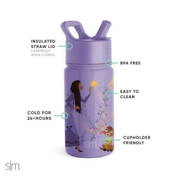 Disney Wish Kids Water Bottle with Straw Lid - 14oz Insulated Cup