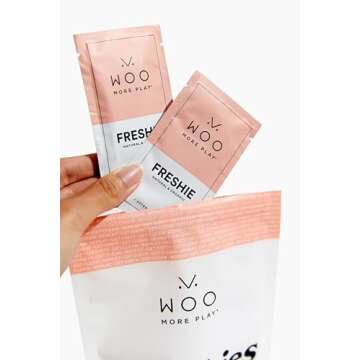 Woo More Play Freshies: All-Natural Feminine Intimacy Towelette Wipes with Coconut Oil and Aloe Vera, Promotes Feminine Health & Helps Alleviate Irritation - Vegan and Cruelty Free, 10ct