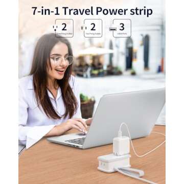 Travel Power Strip with USB Ports, NTONPOWER 4 Outlets 3 USB with 4FT Wrapped Short Extension Cord Flat Plug, USB Portable Desktop Charging Station, Compact for Hotel Travel Cruise Essentials, White