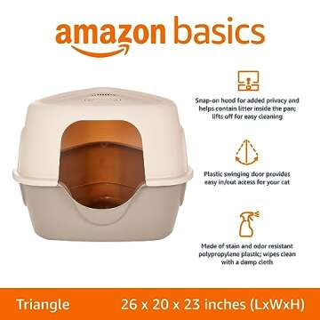 Amazon Basics No-Mess Hooded Corner Cat Litter Box - Triangle Design, Charcoal