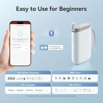 NIIMBOT Label Maker Machine D11 Label Printer Tape Included Portable Wireless Connection Multiple Templates Available for Phone Easy to Use Office Home Organization USB Rechargeable