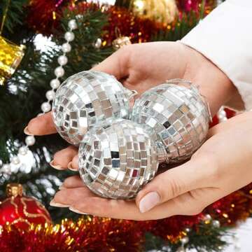 68 Pieces Mirror Disco Balls Bright Reflective Silver 70s Hanging Ornaments for Holiday Christmas Tree Wedding Party Dance and Music Festivals New Year Eve Cake Decoration (1.2",2",3.2",4")