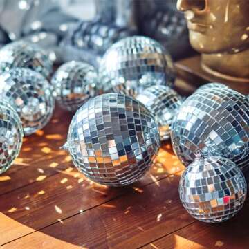 68 Pieces Mirror Disco Balls Bright Reflective Silver 70s Hanging Ornaments for Holiday Christmas Tree Wedding Party Dance and Music Festivals New Year Eve Cake Decoration (1.2",2",3.2",4")