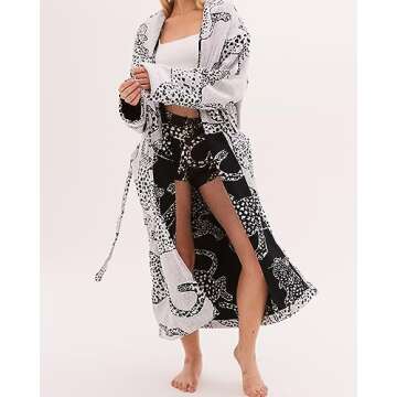 Desmond & Dempsey Womens Towel Robe (Medium, The Jag Print Cream)