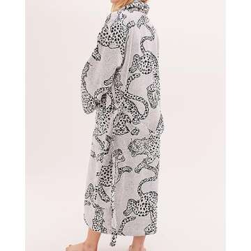 Desmond & Dempsey Womens Towel Robe (Medium, The Jag Print Cream)