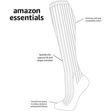 Amazon Essentials Women's Comfortable Casual Cotton Knee High Socks, 4 Pairs, Black, 6-9