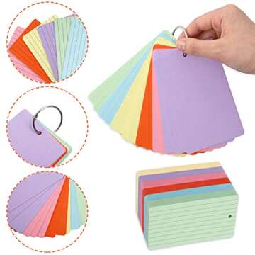 Whaline 300 Pieces Index Cards Rings Punched Flashcard Colorful Lined Dot Note Cards Light Weight Study Cards for Studying Ruled Home Classroom Office School Learning Memory