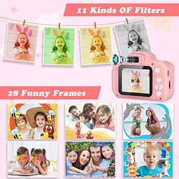 Zeacool Kids Camera, HD Digital Video Camera,Childrens Toys for 3 4 5 6 7 8 9 Year Old Boys/Girls, Selfie Camera for Kids, Christmas Birthday Gifts with 32GB SD Card(Pink)