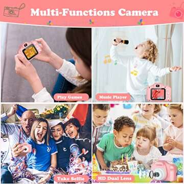 Zeacool Kids Camera, HD Digital Video Camera,Childrens Toys for 3 4 5 6 7 8 9 Year Old Boys/Girls, Selfie Camera for Kids, Christmas Birthday Gifts with 32GB SD Card(Pink)