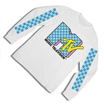 MTV Mens Long Sleeve Shirt - #TBT Mens 1980's 1990'S Clothing - I Want My Music Television T-Shirt (White, X-Large)