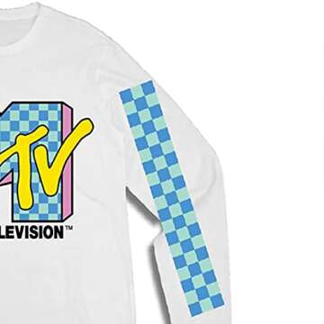 MTV Mens Long Sleeve Shirt - #TBT Mens 1980's 1990'S Clothing - I Want My Music Television T-Shirt (White, X-Large)