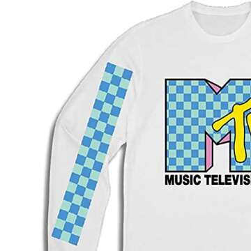 MTV Mens Long Sleeve Shirt - #TBT Mens 1980's 1990'S Clothing - I Want My Music Television T-Shirt (White, X-Large)