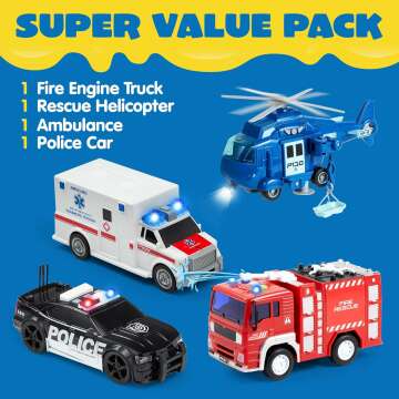 JOYIN Emergency Vehicle Toy Playsets - 4 Packs