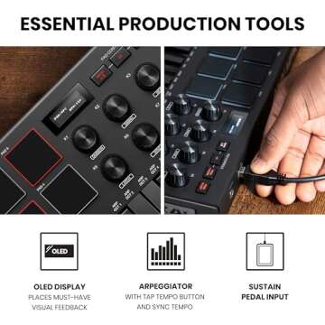 AKAI Professional MPK Mini MK3 - 25 Key USB MIDI Keyboard Controller With 8 Backlit Drum Pads, 8 Knobs and Music Production Software included, Black