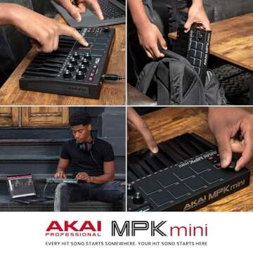 AKAI Professional MPK Mini MK3 - 25 Key USB MIDI Keyboard Controller With 8 Backlit Drum Pads, 8 Knobs and Music Production Software included, Black