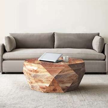 The Urban Port 33-Inch Diamond Shape Acacia Wood Coffee Table with Smooth Top, Natural Brown