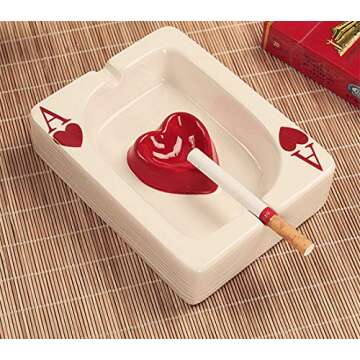 Creative Ceramic Cigarette Ashtray Tabletop Portable Modern Ashtrays Poker A Cigar Ashtray for Outdoor Indoor Desktop Smoking AshTray for Home office Fashion Decoration Handmade Gift for Men Women-Red