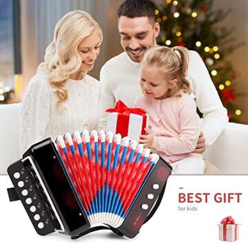 Button Accordion 10 Keys Control Accordion include 3 Air Valve Easy to Play Lightweight Environmentally-friendly Kid Instrument for Early Childhood Developmet Fit for 3 years and over (black)