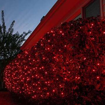 Wintergreen Lighting Set of 100 LED Red Net Lights – Christmas Net Lights, Outdoor Christmas Decorations, Green Wire (4 x 6 ft, 5mm Lights, Red)