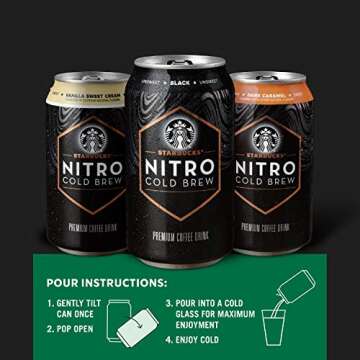 Starbucks Nitro Cold Brew Coffee, Black Unsweetened, 9.6 fl oz Cans (8 Pack), Iced Coffee, Cold Brew Coffee, Coffee Drink